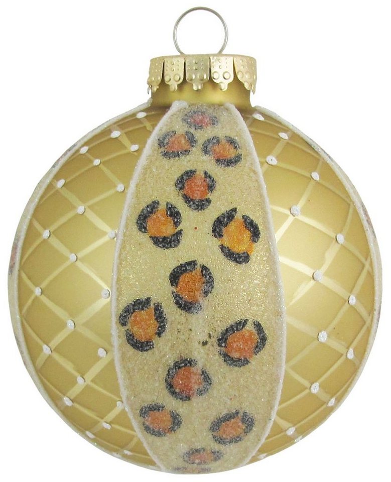 Krebs Glas Lauscha Christbaumschmuck Weihnachtskugel Leopard Goldfarbig 8cm von Krebs Glas Lauscha