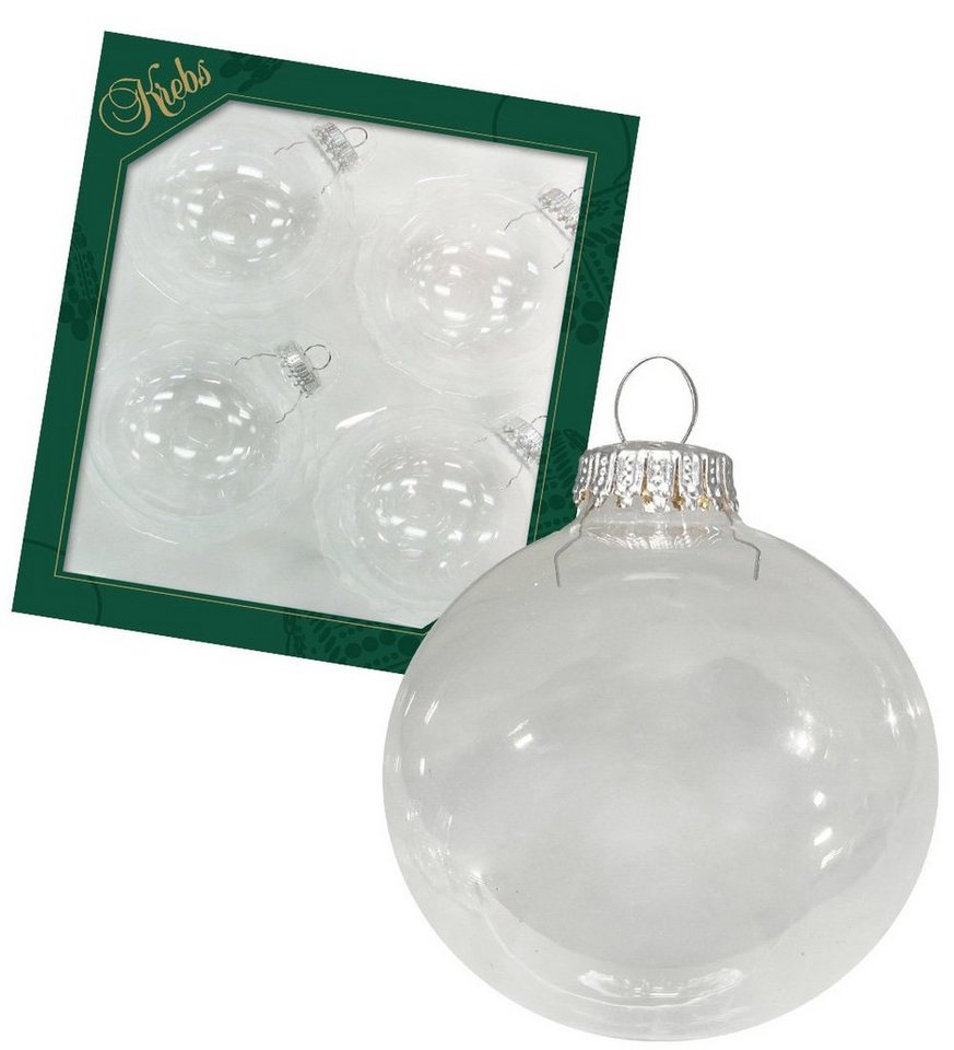 Krebs Glas Lauscha Christbaumschmuck Kristall (Silbersplint) 8cm Glaskugeln uni (4-tlg) von Krebs Glas Lauscha