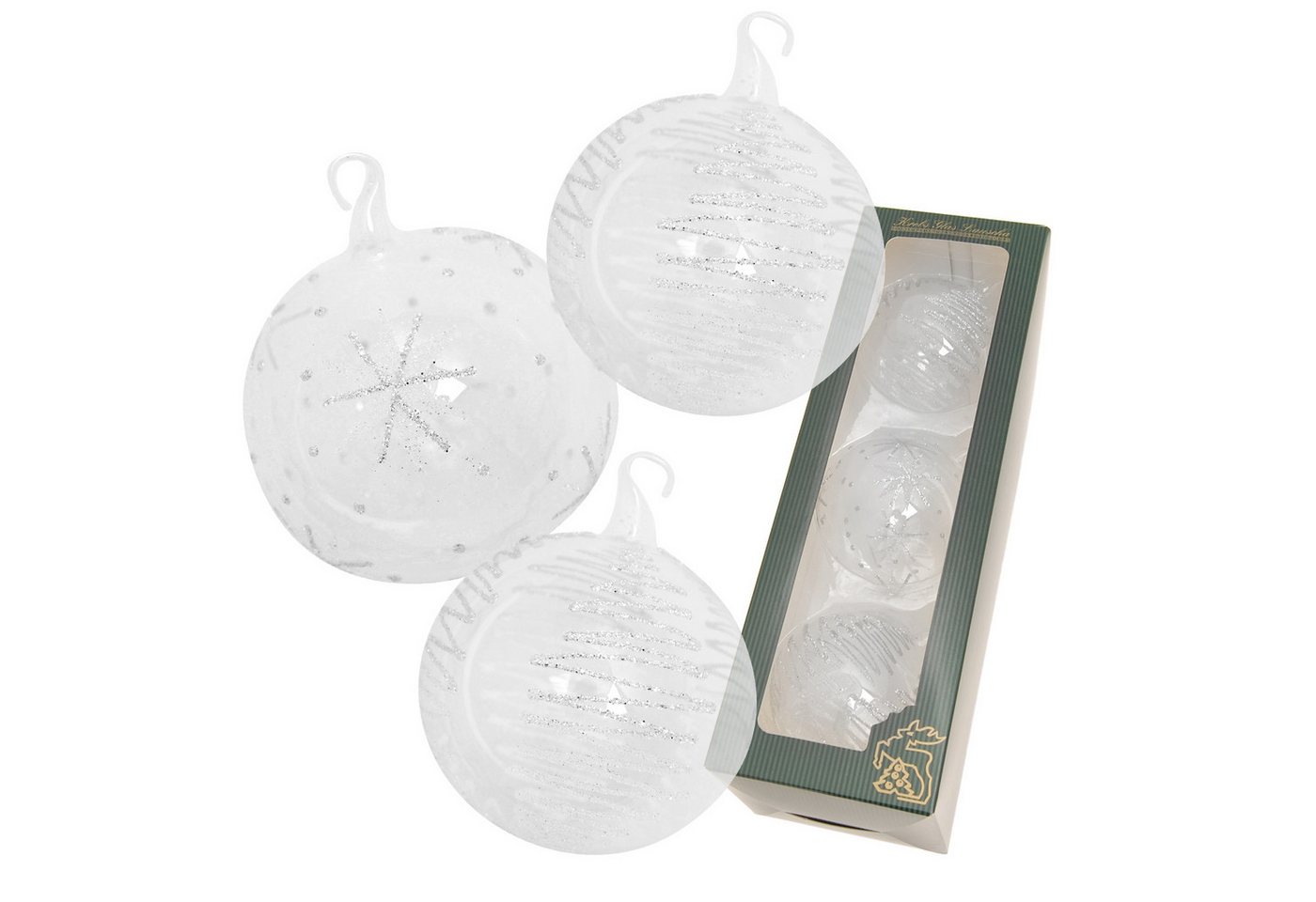 Krebs Glas Lauscha Christbaumschmuck Kristall 8cm Glaskugelsortiment mit Glasöse 3-fach, mundgeblasen, (3-tlg) von Krebs Glas Lauscha