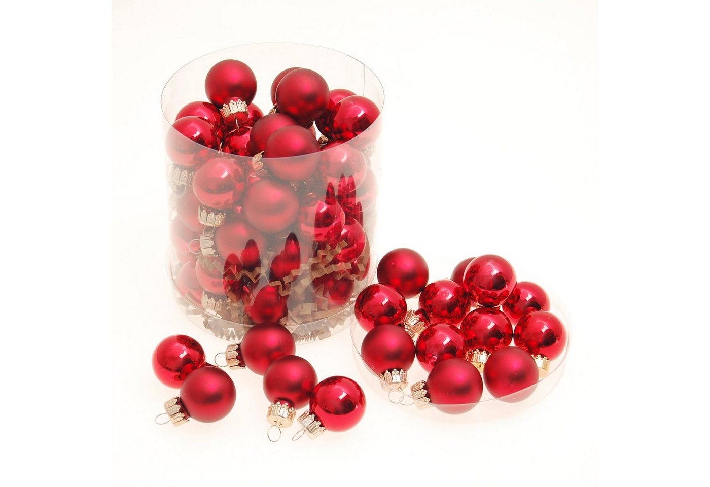 Krebs Glas Lauscha Christbaumschmuck Kugeldose mit roten Kugeln 2,5cm (45 Stück) (45-tlg) von Krebs Glas Lauscha