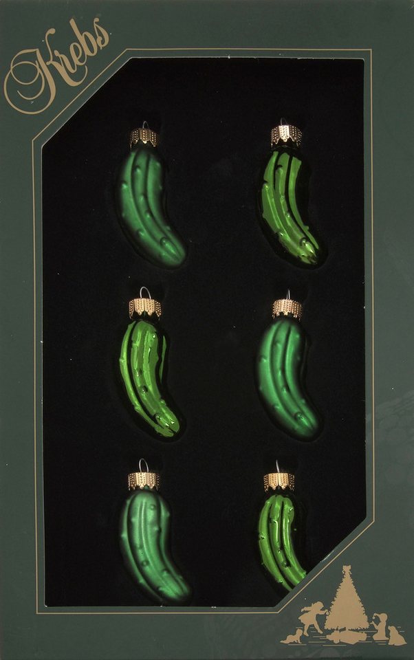 Krebs Glas Lauscha Christbaumschmuck Mini Gurken-Set, Grün, 6cm (6-tlg), Christbaumschmuck aus Glas, mundgeblasen, handgefertigt, mini, Figuren von Krebs Glas Lauscha