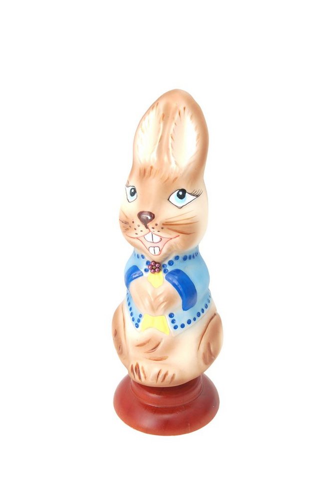 Krebs Glas Lauscha Christbaumschmuck Osterhase mit blauer Weste, mundgeblasen, handbemalt, 17cm (1) (1-tlg) von Krebs Glas Lauscha