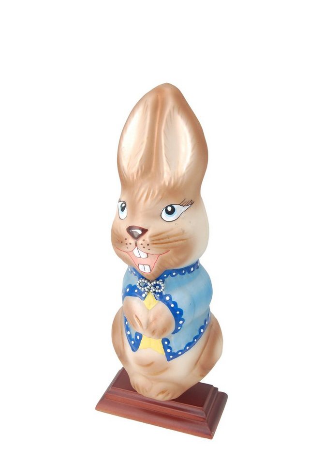 Krebs Glas Lauscha Christbaumschmuck Osterhase mit blauer Weste, mundgeblasen, handbemalt, 24 cm (1) (1-tlg) von Krebs Glas Lauscha