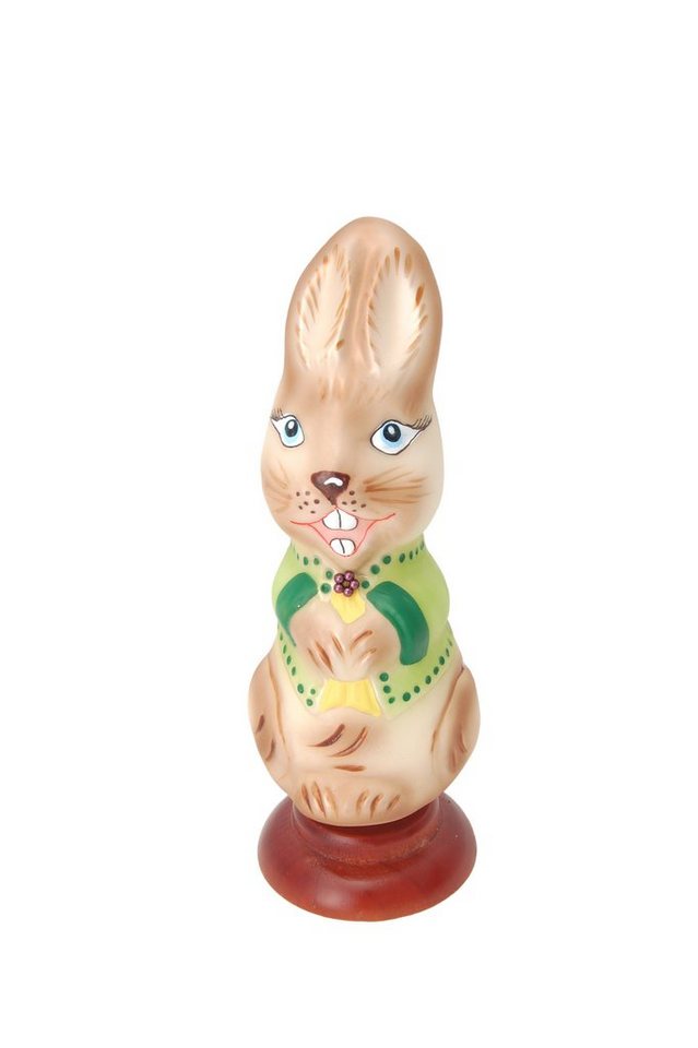 Krebs Glas Lauscha Christbaumschmuck Osterhase mit grüner Weste, mundgeblasen, handbemalt, 17cm (1) (1-tlg) von Krebs Glas Lauscha