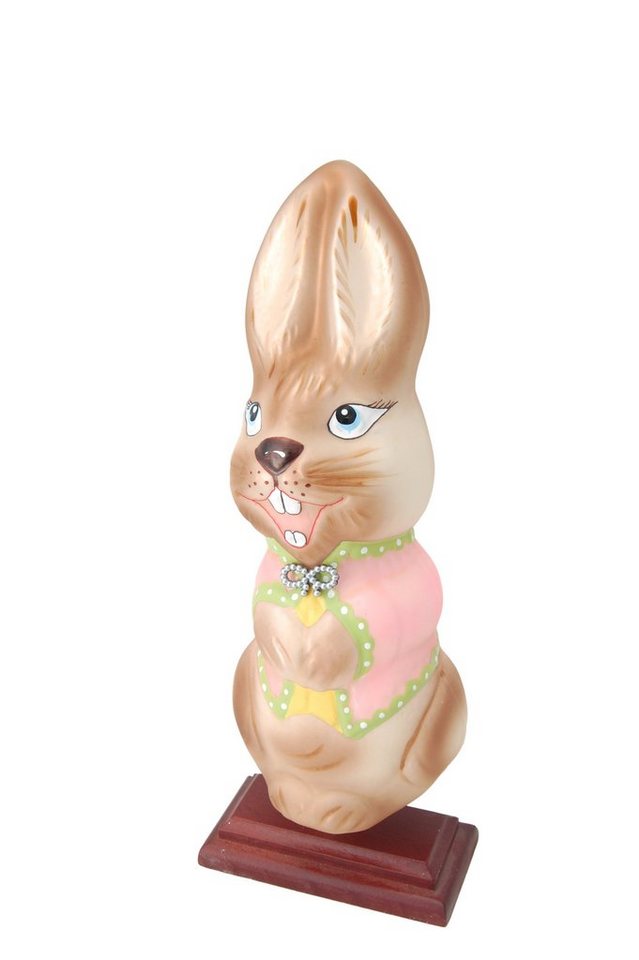 Krebs Glas Lauscha Christbaumschmuck Osterhase mit rosaner Weste, mundgeblasen, handbemalt, 24cm (1) (1-tlg) von Krebs Glas Lauscha