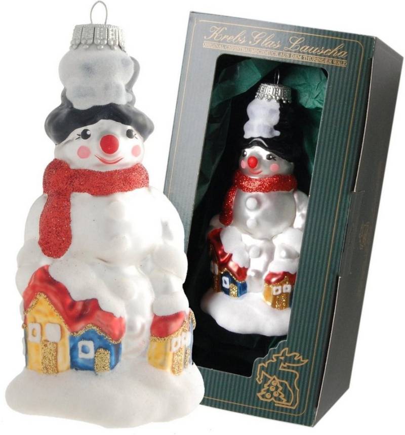 Krebs Glas Lauscha Christbaumschmuck Schneemann mit Häuser, Weihnachtsdeko, Christbaumschmuck (1-tlg), mundgeblasen von Krebs Glas Lauscha
