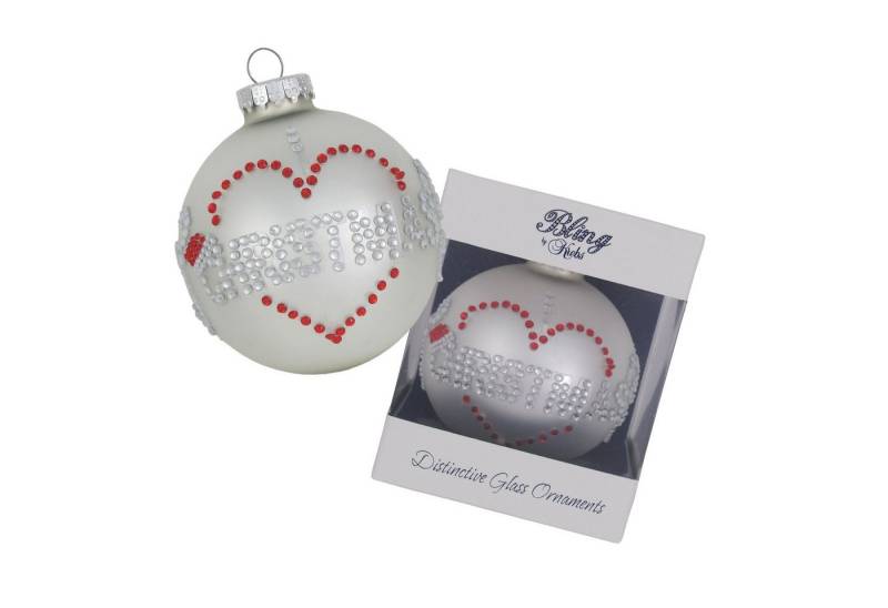 Krebs Glas Lauscha Christbaumschmuck Silberpearl 8cm Glaskugeln mit Strass beschriftetI love Christmas", h (1-tlg)" von Krebs Glas Lauscha