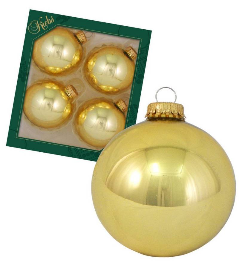 Krebs Glas Lauscha Christbaumschmuck Uni Glaskugeln - Gold - 4 Stück je 8cm, für ein elegantes und winterliches Ambiente am Weihnachtsbaum von Krebs Glas Lauscha