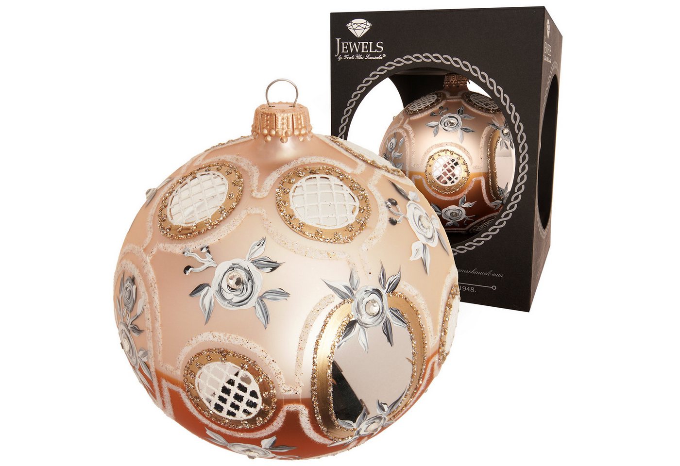 Krebs Glas Lauscha Christbaumschmuck Weihnachtskugel Barock-Design Goldfarbig 10cm von Krebs Glas Lauscha