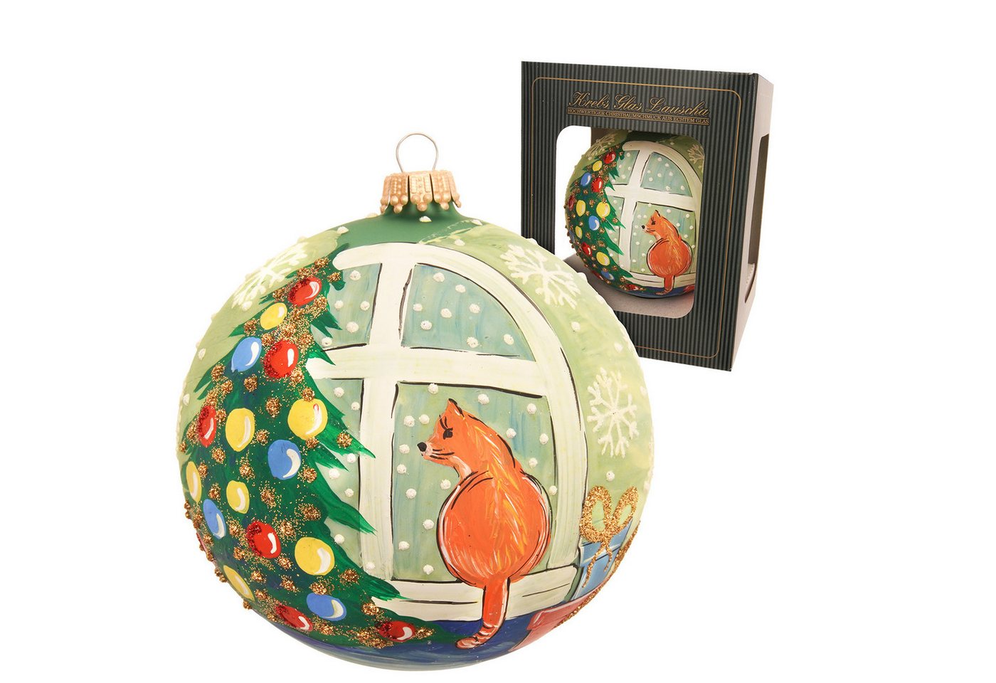 Krebs Glas Lauscha Christbaumschmuck Weihnachtskugel Katze am Fenster Mehrfarbig 10cm von Krebs Glas Lauscha