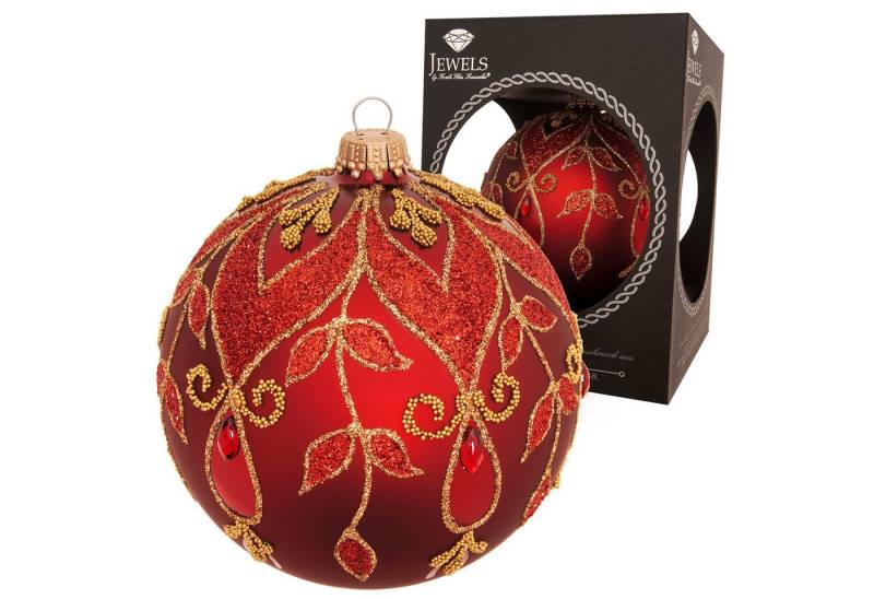 Krebs Glas Lauscha Christbaumschmuck Weihnachtskugel Strassdesign Blätter Rot 10cm von Krebs Glas Lauscha