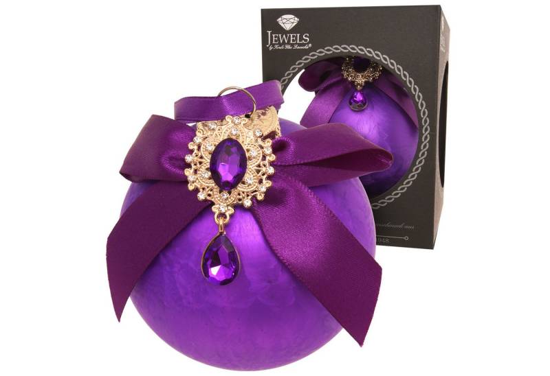 Krebs Glas Lauscha Christbaumschmuck Weihnachtskugel Strassstein Schleife Eisdesign violett 8cm von Krebs Glas Lauscha