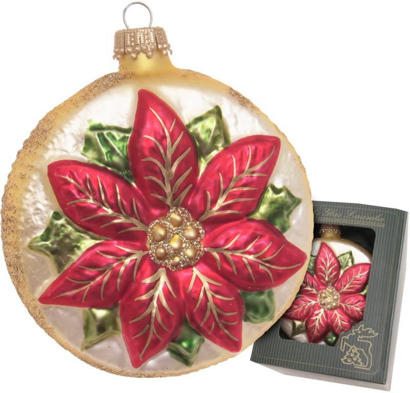 Krebs Glas Lauscha Christbaumschmuck Weihnachtstern Taler, Gold/Rot, 8cm (1-tlg), Christbaumschmuck, Glas, mundgeblasen, handgefertigt, Christbaumkugel von Krebs Glas Lauscha