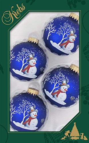 Krebs Glas Lauscha Weihnachtsdekoration/Christbaumschmuck aus Glas - Weihnachtskugeln - Motiv: Blau matt Schneemann - 4 Stück - Größe: ca. 7 cm Krebs Glas Lauscha Weihnachtsdekoration/Christbaumschmuck aus Glas - Weihnachtskugeln - Motiv: Blau matt Schneemann - 4 Stück - Größe: ca. 7 cm von Krebs Glas Lauscha