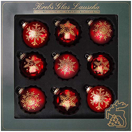 Krebs Glas Lauscha - Christbaumschmuck aus Glas - Glaskugelsortiment in Rot - 8 cm - 9 Stück von Krebs Glas Lauscha