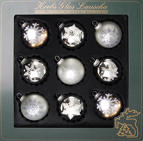 Krebs Glas Lauscha - Christbaumschmuck aus Glas - Glaskugelsortiment in Silber - 8 cm - 9 Stück von Krebs Glas Lauscha