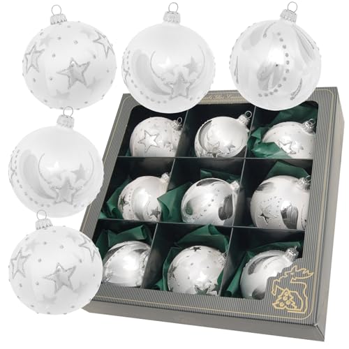 Krebs Glas Lauscha - Christbaumschmuck aus Glas - Glaskugelsortiment in Weiß-Eislack - Größe ca. 8 cm - 9 Stück Krebs Glas Lauscha - Christbaumschmuck aus Glas - Glaskugelsortiment in Weiß-Eislack - Größe ca. 8 cm - 9 Stück von Krebs Glas Lauscha