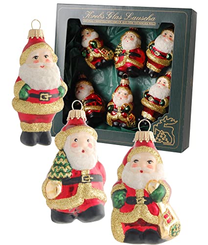 Krebs Glas Lauscha - Christbaumschmuck aus Glas - Mini Weihnachtsmänner in Rot und Gold - Größe: 7-9cm - 6 Stück von Krebs Glas Lauscha