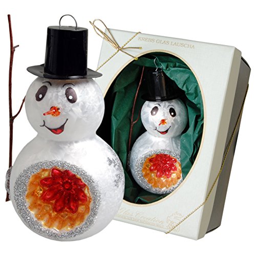 Krebs Glas Lauscha - Christbaumschmuck aus Glas - Schneemänner Sortiment - 2-kugeliger Schneemann mit Reflexelementen - 12 cm - Made in Germany von Krebs Glas Lauscha