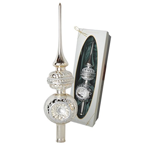 Krebs Glas Lauscha - Christbaumschmuck aus Glas - Silberne Christbaumspitze mit 3 Reflexen und aufgesetzter Form - Größe ca. 28 cm - Made in Germany Krebs Glas Lauscha - Christbaumschmuck aus Glas - Silberne Christbaumspitze mit 3 Reflexen und aufgesetzter Form - Größe ca. 28 cm - Made in Germany von Krebs Glas Lauscha