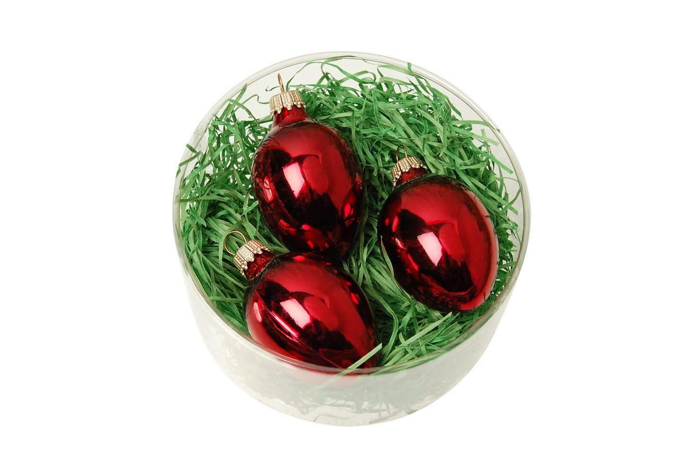 Krebs Glas Lauscha Christbaumschmuck kleines Osternest mit 3 Ostereiern (5cm) bordeaux und Ostergras von Krebs Glas Lauscha