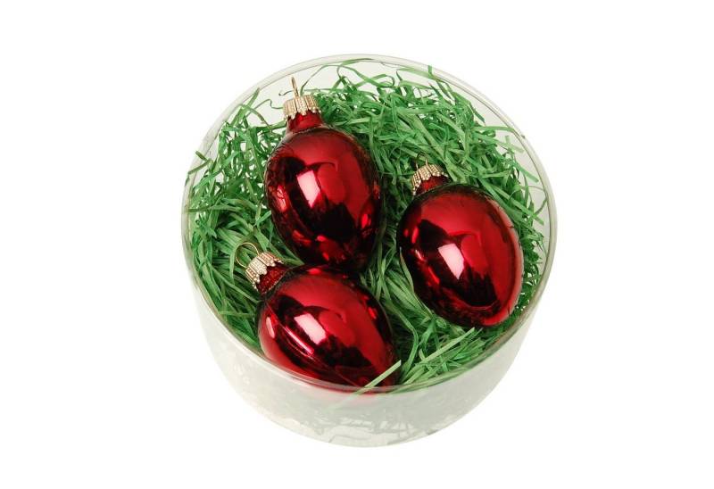 Krebs Glas Lauscha Christbaumschmuck kleines Osternest mit 3 Ostereiern (5cm) bordeaux und Ostergras (1-tlg) von Krebs Glas Lauscha