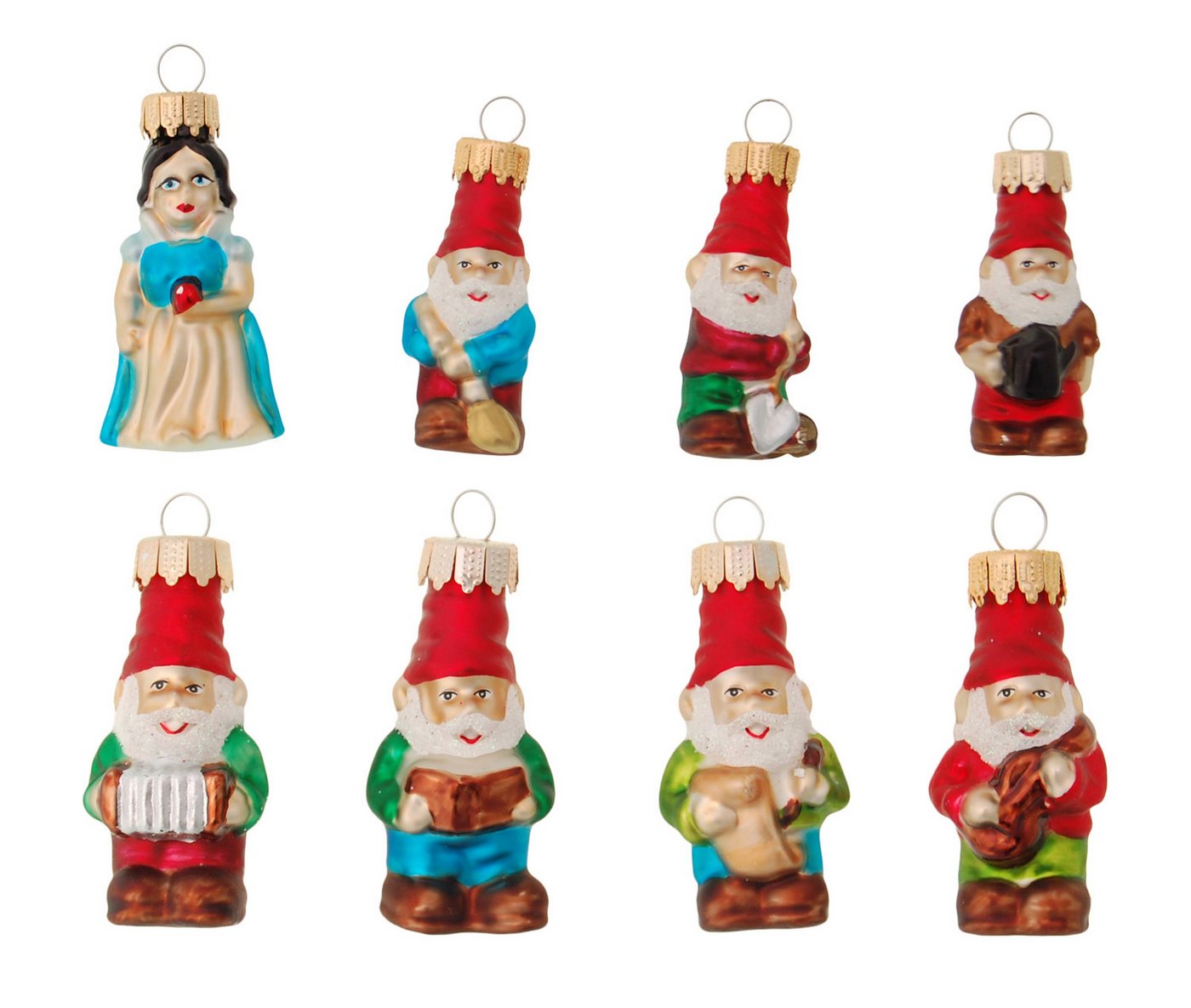 Krebs Glas Lauscha Christbaumschmuck Multicolor 7cm Mini Märchenfiguren, Schneewittchen und die 7 Zwerge von Krebs Glas Lauscha