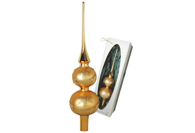 Krebs Glas Lauscha Christbaumspitze Glasdekoration - Doppelspitze mit Satin in Gold - ca. 33 cm, für einen festlichen Abschluss am Weihnachtsbaum - Made in Germany Krebs Glas Lauscha Christbaumspitze Glasdekoration - Doppelspitze mit Satin in Gold - ca. 33 cm, für einen festlichen Abschluss am Weihnachtsbaum - Made in Germany von Krebs Glas Lauscha