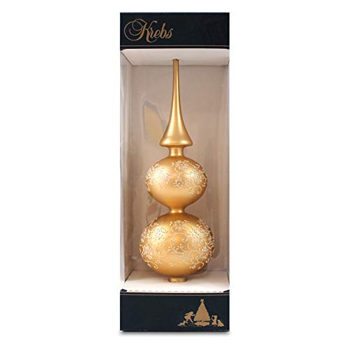 Krebs Glas Lauscha Christbaumspitze Gold matt mit Golddekor von Krebs Glas Lauscha