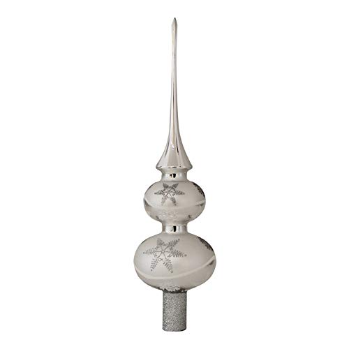 Krebs Glas Lauscha - Christbaumschmuck/Christbaumspitze aus Glas - Doppelspitze - Farbe: Silber mit Schneesterndekor - Größe: ca. 30 cm - Made in Germany von Krebs Glas Lauscha