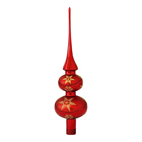 Krebs Glas Lauscha - Christbaumschmuck/Christbaumspitze aus Glas - Doppelspitze - Farbe: Rot mit Schneesterndekor - Größe: ca. 30 cm - Made in Germany von Krebs Glas Lauscha