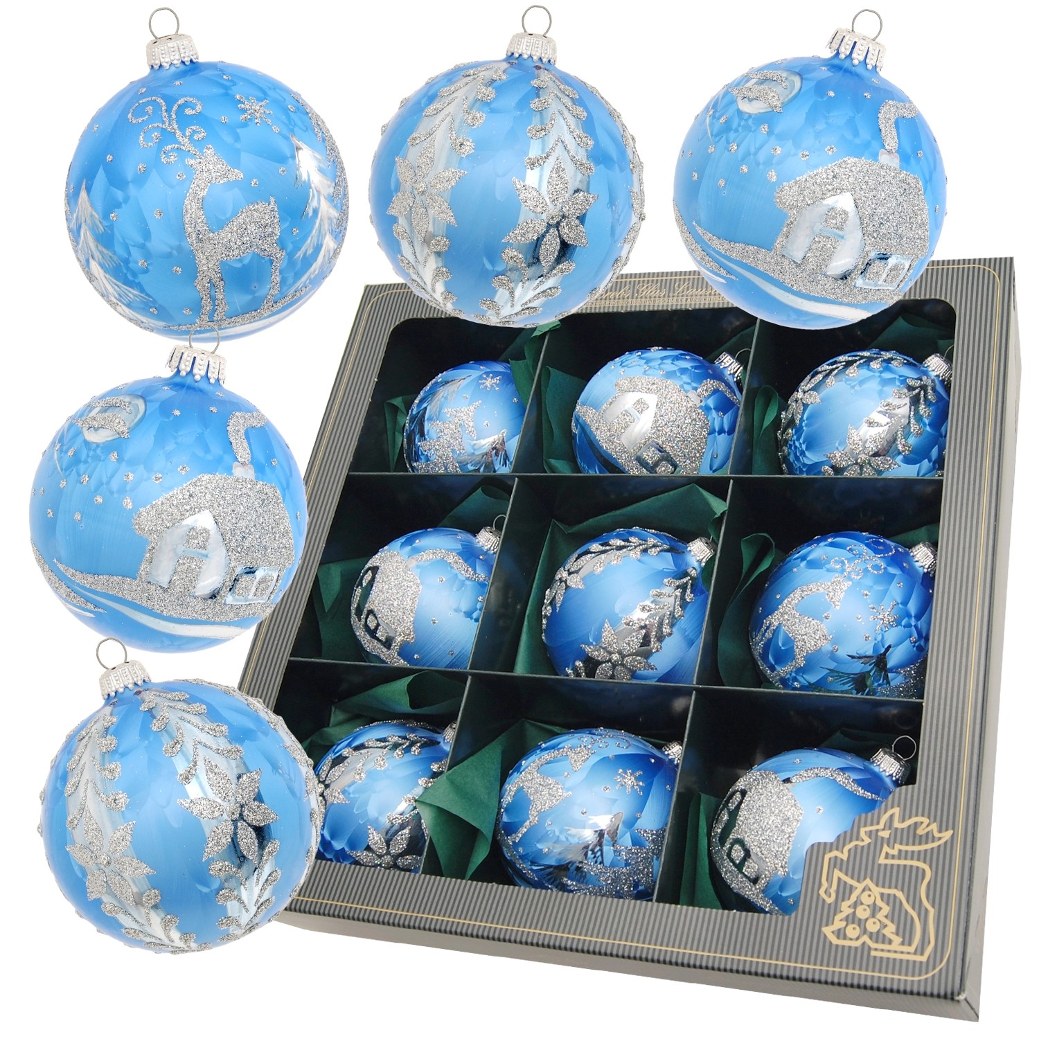 Krebs Glas Lauscha Eislack Weihnachtskugeln Blau 9-tlg. 8cm von Krebs Glas Lauscha
