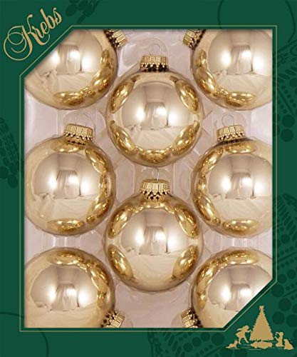 Krebs Glas Lauscha - Christbaumschmuck/Christbaumkugeln - Box mit 8 hellgoldenen glänzenden Kugeln aus Glas in Einer Größe von 7cm von Krebs Glas Lauscha