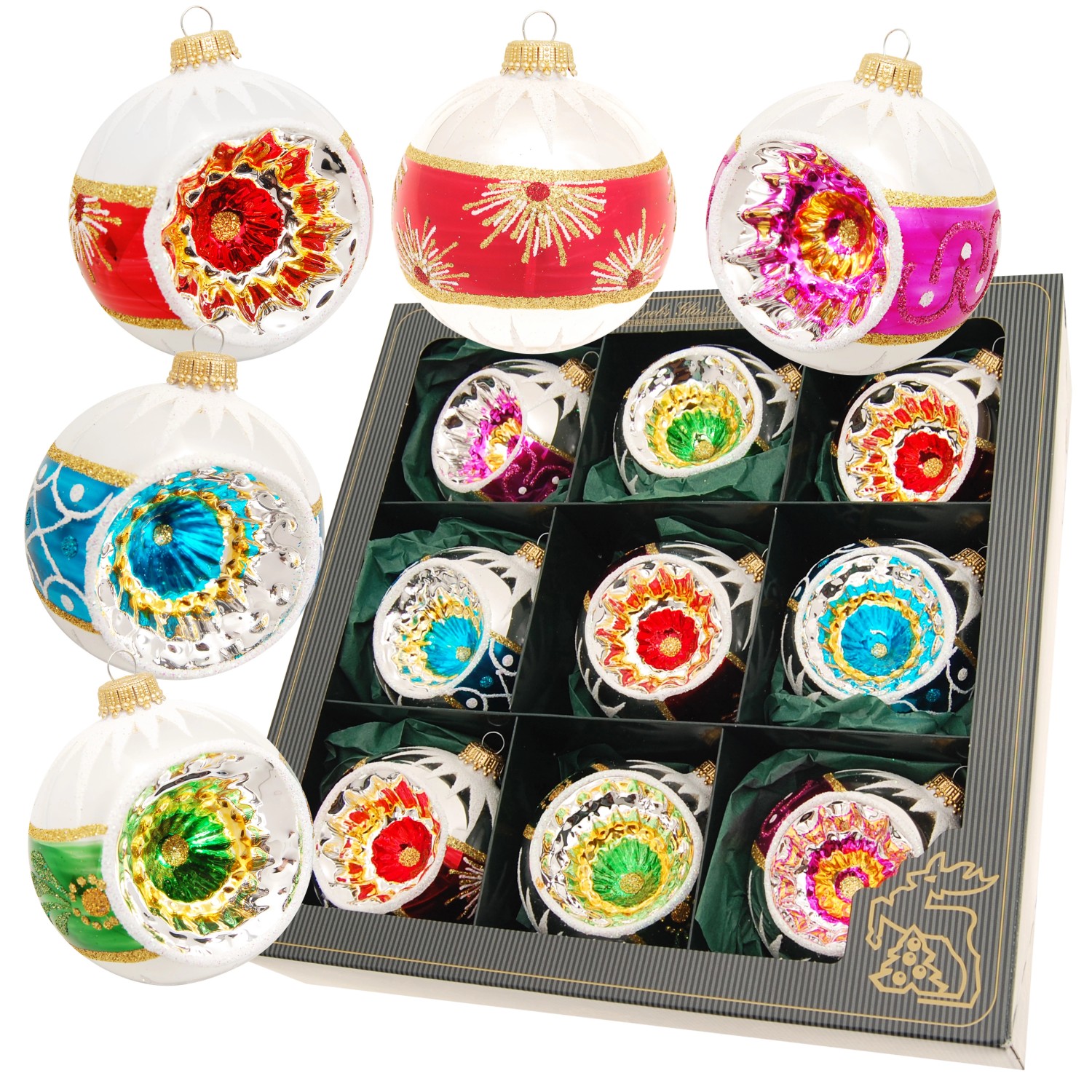 Krebs Glas Lauscha Reflex-Weihnachtsbaumkugeln Retro 9-tlg. 8cm Krebs Glas Lauscha Reflex-Weihnachtsbaumkugeln Retro 9-tlg. 8cm von Krebs Glas Lauscha