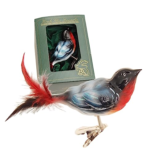 Krebs Glas Lauscha - Weihnachstdekoration/Christbaumschmuck aus Glas - Glasvogel - Motiv: Dompfaff-Männchen - Farbe: Blau/Rot - Größe: 12 cm - Made in Germany von Krebs Glas Lauscha