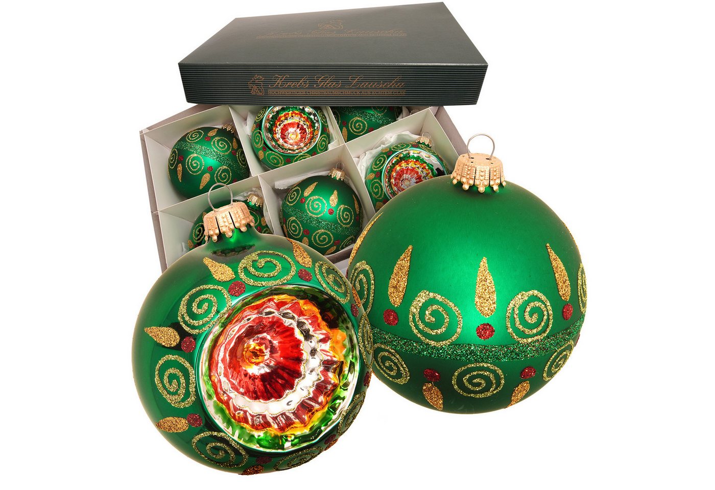 Krebs Glas Lauscha Weihnachtsbaumkugel 6er Set - Reflexkugeln Eva - Grün - ca.8 cm, edler Christbaumschmuck mit nostalgischem Charakter Krebs Glas Lauscha Weihnachtsbaumkugel 6er Set - Reflexkugeln Eva - Grün - ca.8 cm, edler Christbaumschmuck mit nostalgischem Charakter von Krebs Glas Lauscha
