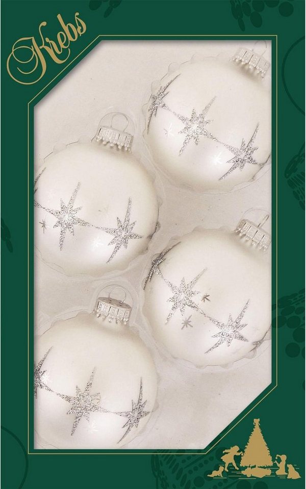 Krebs Glas Lauscha Weihnachtsbaumkugel Bethlehem-Sterne, Weihnachtsdeko, Christbaumschmuck (4 St), Christbaumkugeln aus Glas, handdekoriert von Krebs Glas Lauscha