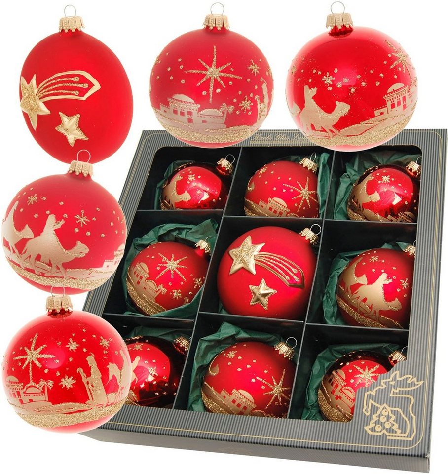 Krebs Glas Lauscha Weihnachtsbaumkugel Bethlehem Xmas Night, 8 Kugeln, 1 Taler mit Komet & Stern, 8 cm, Weihnachtsdeko, Christbaumschmuck, Christbaumkugeln aus Glas Krebs Glas Lauscha Weihnachtsbaumkugel Bethlehem Xmas Night, 8 Kugeln, 1 Taler mit Komet & Stern, 8 cm, Weihnachtsdeko, Christbaumschmuck, Christbaumkugeln aus Glas von Krebs Glas Lauscha