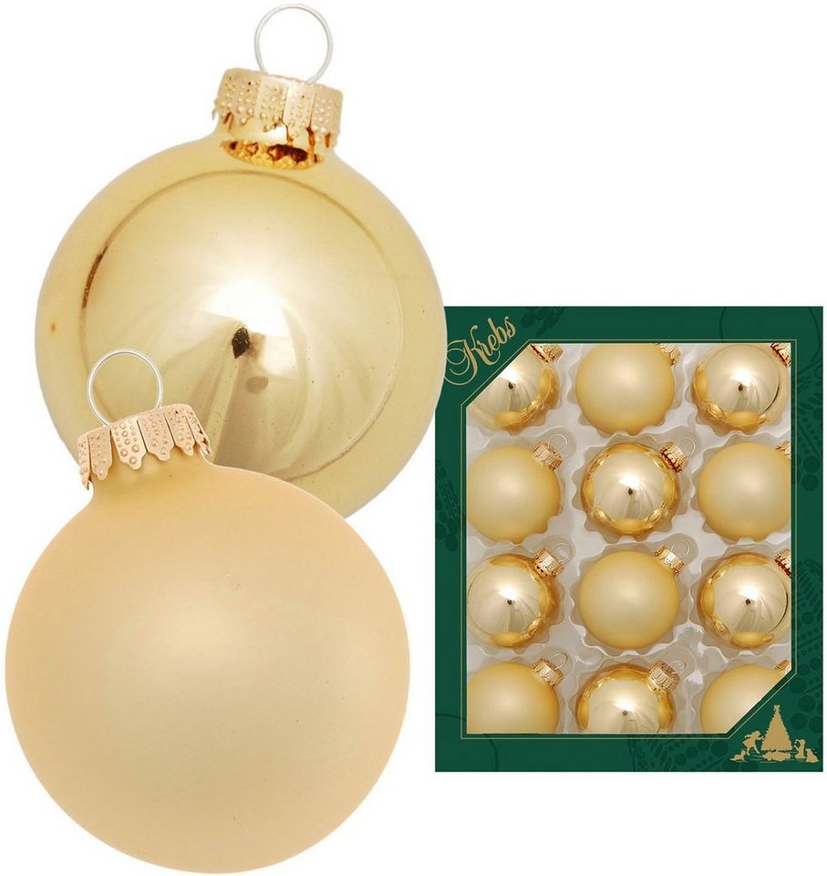Krebs Glas Lauscha Weihnachtsbaumkugel Glaskugelsortiment Goldfarben Glanz/Satin, Ø ca. 5 cm (12 St), Weihnachtsdeko, Christbaumschmuck, Christbaumkugeln aus Glas von Krebs Glas Lauscha