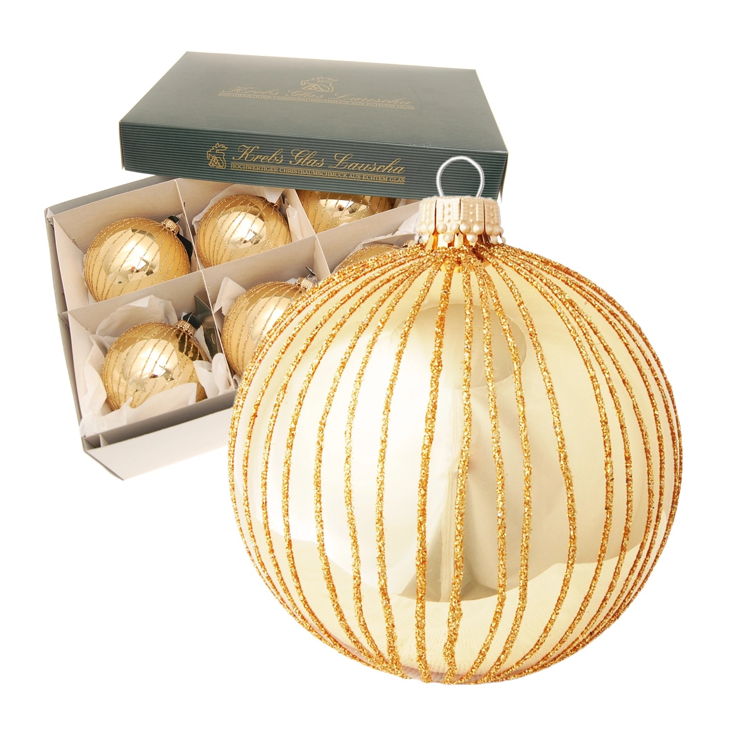 Krebs Glas Lauscha Weihnachtsbaumkugel Gold 6er-Set 8cm Krebs Glas Lauscha Weihnachtsbaumkugel Gold 6er-Set 8cm von Krebs Glas Lauscha