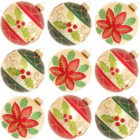 Krebs Glas Lauscha Weihnachtsbaumkugel "KGL03372, Weihnachtsdeko, Christbaumschmuck, Christbaumkugeln Glas", (Set, 9 St.), aus Glas, mit Blattdekor von Krebs Glas Lauscha