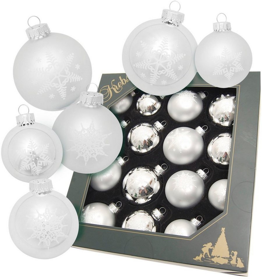 Krebs Glas Lauscha Weihnachtsbaumkugel Schneeflocke silberfarben (16 St), Weihnachtsdeko, Christbaumschmuck, Christbaumkugeln aus Glas von Krebs Glas Lauscha