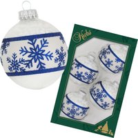 Krebs Glas Lauscha Weihnachtsbaumkugel "Schneeflockenband", (Set, 4 St.), Weihnachtsdeko, Christbaumschmuck, Christbaumkugeln aus Glas von Krebs Glas Lauscha