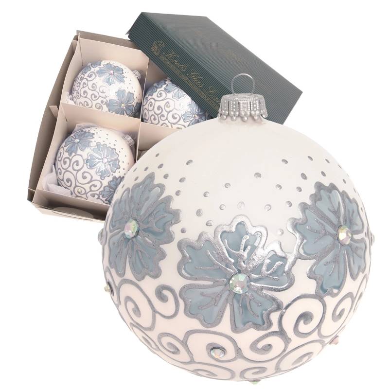 Krebs Glas Lauscha Weihnachtsbaumkugeln Blumen 4er-Set 11cm von Krebs Glas Lauscha