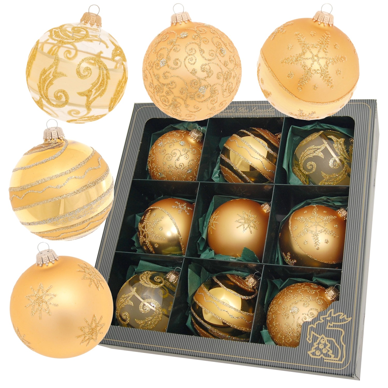 Krebs Glas Lauscha Weihnachtsbaumkugeln Gold Schneeflocke 9-tlg. 8cm Krebs Glas Lauscha Weihnachtsbaumkugeln Gold Schneeflocke 9-tlg. 8cm von Krebs Glas Lauscha