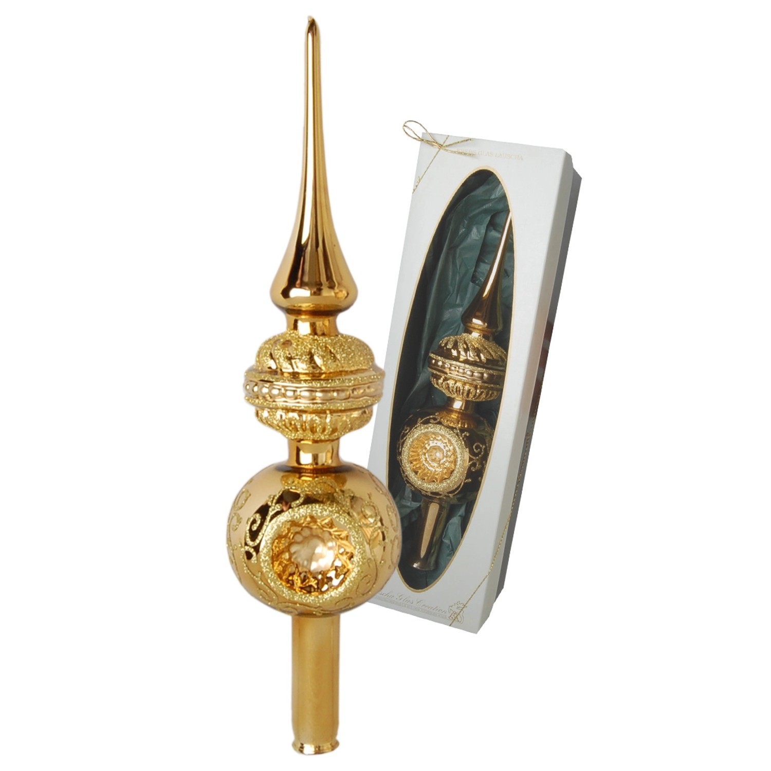Krebs Glas Lauscha Weihnachtsbaumspitze Reflexe Gold 1-tlg. 35cm Krebs Glas Lauscha Weihnachtsbaumspitze Reflexe Gold 1-tlg. 35cm von Krebs Glas Lauscha