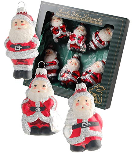 Krebs Glas Lauscha - Weihnachtsdekoration/Christbaumschmuck aus Glas - 6er Set Mini Weihnachtsmänner - Farbe: Rot, Silber - Größe: ca. 7-9 cm von Krebs Glas Lauscha