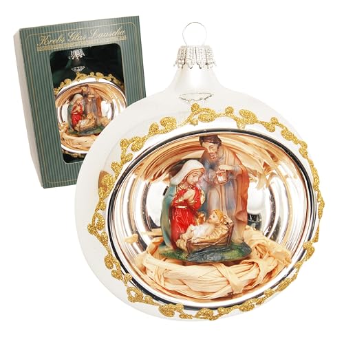 Krebs Glas Lauscha - Weihnachtsdekoration/Christbaumschmuck aus Glas - Christbaumkugel mit filigraner Krippenfigur - Farbe: Silber - Größe: 8 cm von Krebs Glas Lauscha