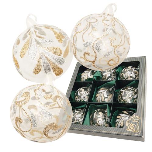 Krebs Glas Lauscha - Weihnachtsdekoration/Christbaumschmuck aus Glas - Christbaumkugeln mit Öse - Farbe: Gold, Silber - Inhalt: 9 Stück - Größe: ca. 8 cm von Krebs Glas Lauscha