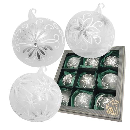 Krebs Glas Lauscha - Weihnachtsdekoration/Christbaumschmuck aus Glas - Christbaumkugeln mit Öse - Farbe: Weiß - Inhalt: 9 Stück - Größe: ca. 8 cm von Krebs Glas Lauscha